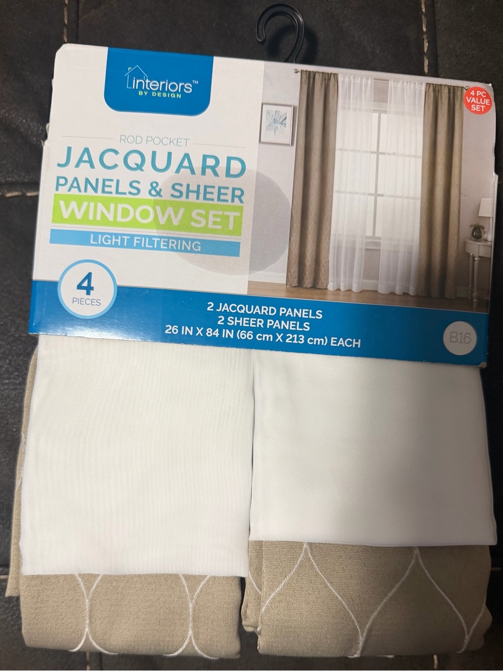 Jacquard Window Panel & Sheer Set - Cream/Tan